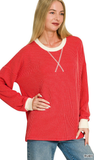 Zenana Ribbed V-Stitch Neck Pullover, Assorted Colors