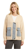 HEIMISH, Denim Patchwork Ribbed Cardigan