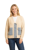 HEIMISH, Denim Patchwork Ribbed Cardigan