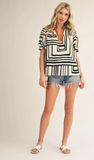 JODIFL Boho Geo Puff Sleeve Top in Black