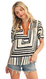 JODIFL Boho Geo Puff Sleeve Top in Black