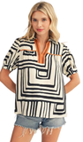 JODIFL Boho Geo Puff Sleeve Top in Black