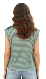 Short Crew Neck Color Blocked Striped Top in Ivory/Green
