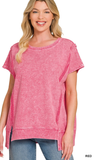 ZENANA French Terry Halo Snow Washed Top, Assorted Colors