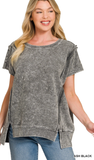 ZENANA French Terry Halo Snow Washed Top, Assorted Colors