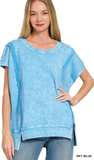ZENANA French Terry Halo Snow Washed Top, Assorted Colors