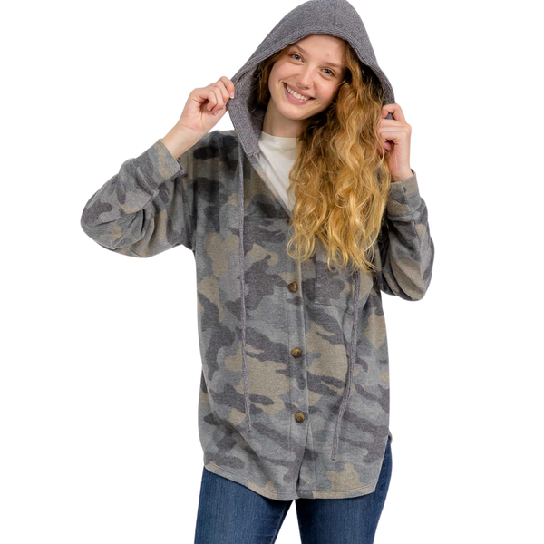 7th RAY Brushed Camo Hooded Shacket