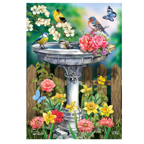 ‘Birdbath In Bloom’ Decorative Flag