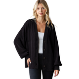 7th Ray Ribbed Balloon Sleeve Cardigan, Assorted Colors