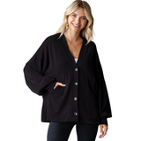 7th Ray Ribbed Balloon Sleeve Cardigan, Assorted Colors
