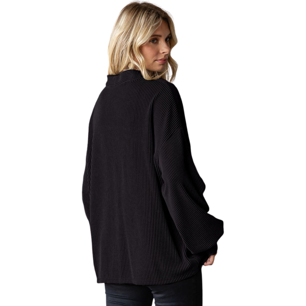 7th Ray Ribbed Balloon Sleeve Cardigan, Assorted Colors