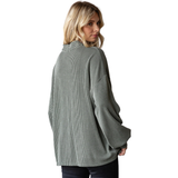 7th Ray Ribbed Balloon Sleeve Cardigan, Assorted Colors