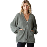 7th Ray Ribbed Balloon Sleeve Cardigan, Assorted Colors