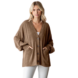 7th Ray Ribbed Balloon Sleeve Cardigan, Assorted Colors