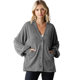 7th Ray Ribbed Balloon Sleeve Cardigan, Assorted Colors