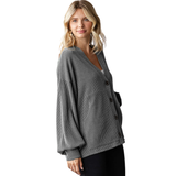 7th Ray Ribbed Balloon Sleeve Cardigan, Assorted Colors