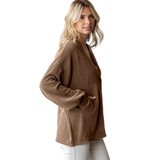7th Ray Ribbed Balloon Sleeve Cardigan, Assorted Colors