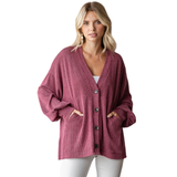 7th Ray Ribbed Balloon Sleeve Cardigan, Assorted Colors