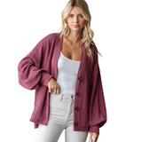 7th Ray Ribbed Balloon Sleeve Cardigan, Assorted Colors