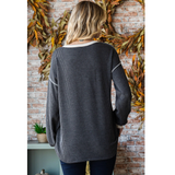 7th Ray Ribbed Button Front Top, Assorted Colors