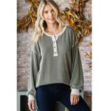 7th Ray Ribbed Button Front Top, Assorted Colors