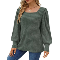 Square Neck Bubble Sleeve Sweater