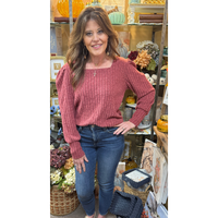 Square Neck Bubble Sleeve Sweater