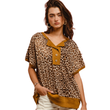 BIBI  Leopard Jersey Contrast Banded Top