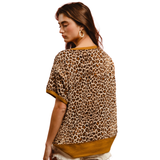 BIBI  Leopard Jersey Contrast Banded Top