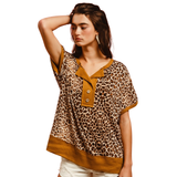BIBI  Leopard Jersey Contrast Banded Top