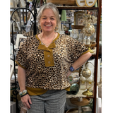 BIBI  Leopard Jersey Contrast Banded Top