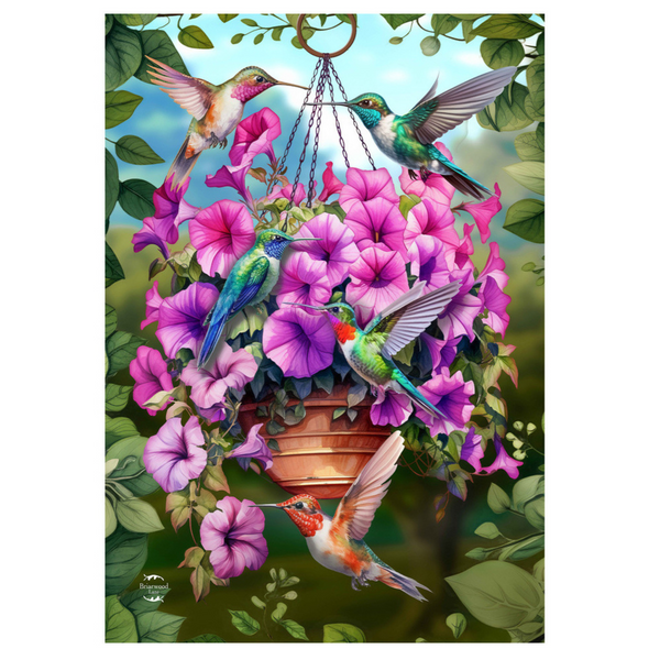 ‘Hummingbirds and Petunias’ Decorative Flag