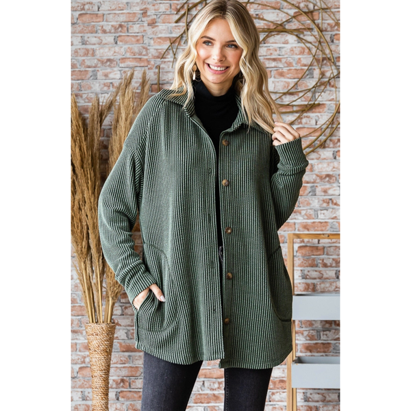 7th Ray Ribbed Shacket, Assorted Colors