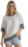 HAPTICS, Oversized ColorBlock Top in Ivory/Denim