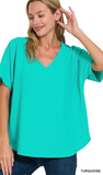 Zenana Woven Airflow V-Neck Short Sleeve Top, Assorted Colors