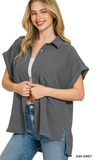 Zenana Woven Airflow Button Down Top, Assorted Colors