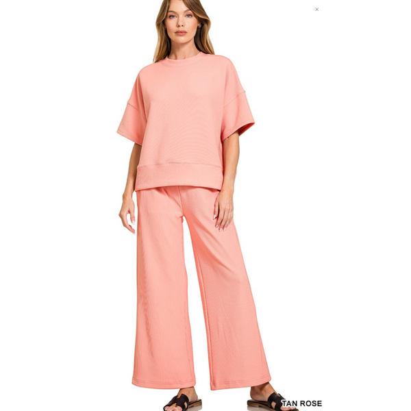 ZENANA Ribbed Pant Set, Assorted Colors