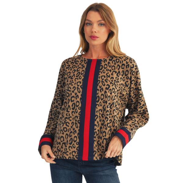 JODIFL Leopard Top with Band Accent