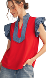 Jodifl Denim Ruffled Sleeve Top, Assorted Colors