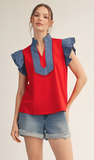 Jodifl Denim Ruffled Sleeve Top, Assorted Colors