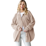 HEIMISH Basic Collar Ribbed Button Down Shacket Top, Assorted Colors