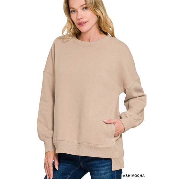 Zenana Hi-Low Boyfriend Sweatshirt, Assorted Colors