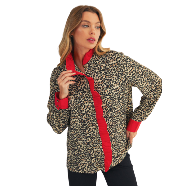 JODIFL Animal Print with Red Ruffles Top