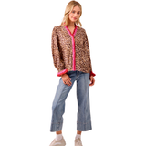 Bibi Ruffled Contrast Leopard Print Long Sleeve Top