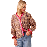 Bibi Ruffled Contrast Leopard Print Long Sleeve Top