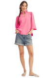 Jodifl Crinkled 3/4 Sleeve Top, Assorted Colors