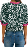 LDC Ruffled Color Block  3/4 Sleeve Blouse, Assorted Colors