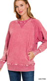 Zenana ACID-Washed Pullover with Pockets, Assorted Colors