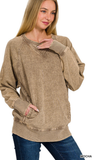 Zenana ACID-Washed Pullover with Pockets, Assorted Colors