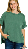 Zenana Corded Cuffed Sleeve Top, Assorted Colors